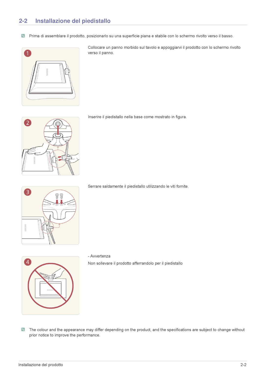 Samsung LS24F9DSM/EN, LS24F9DSME/EN manual Installazione del piedistallo 