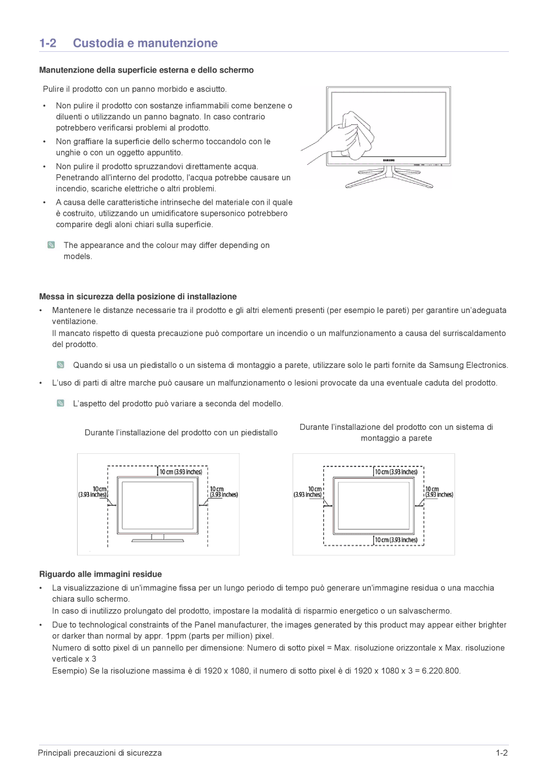 Samsung LS24F9DSM/EN, LS24F9DSME/EN manual Custodia e manutenzione, Manutenzione della superficie esterna e dello schermo 