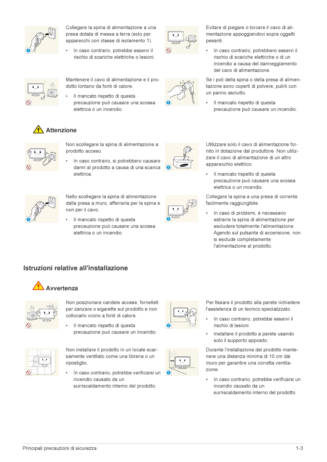 Samsung LS24F9DSM/EN, LS24F9DSME/EN manual Istruzioni relative allinstallazione, Attenzione 