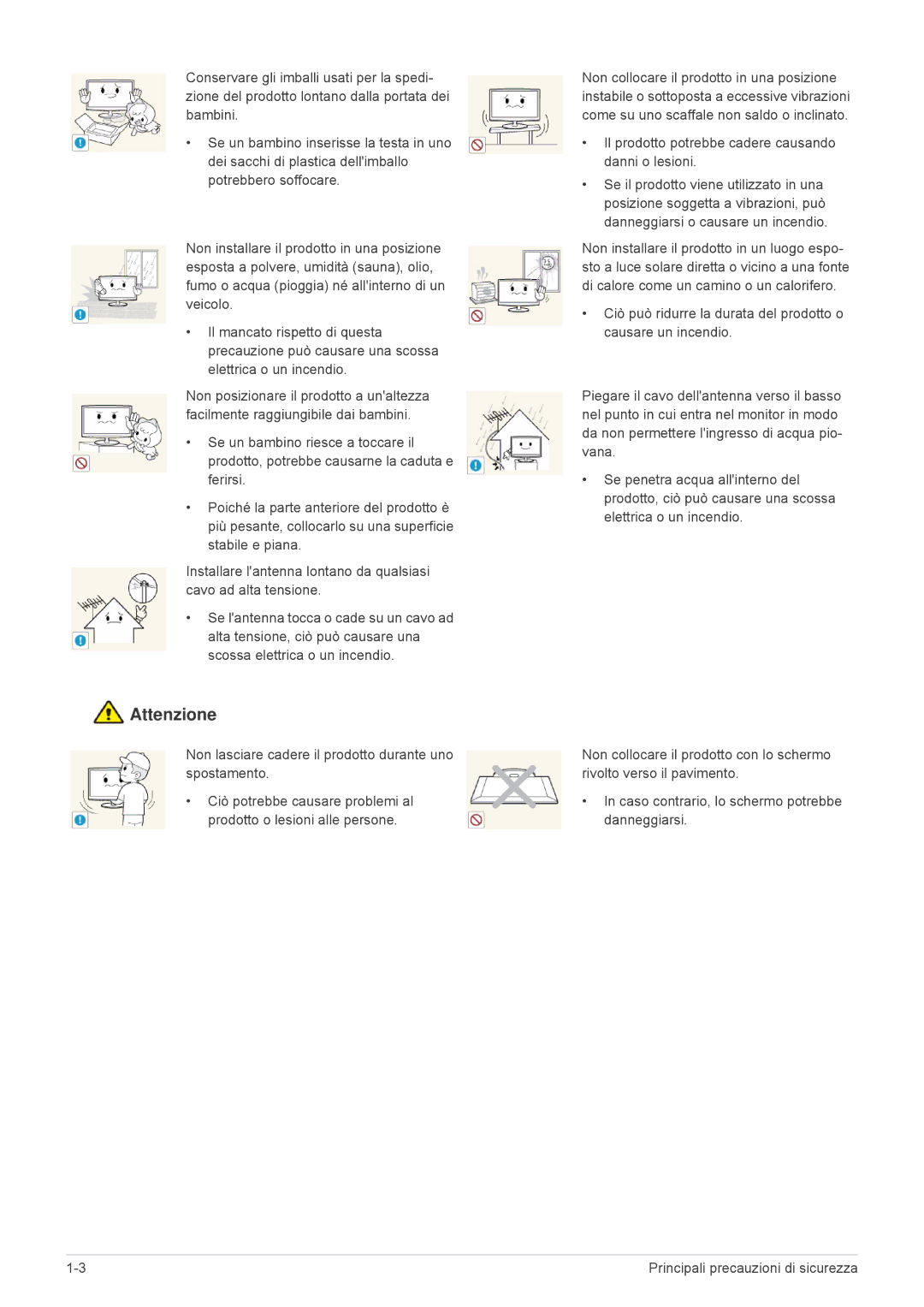 Samsung LS24F9DSME/EN, LS24F9DSM/EN manual Non lasciare cadere il prodotto durante uno spostamento 