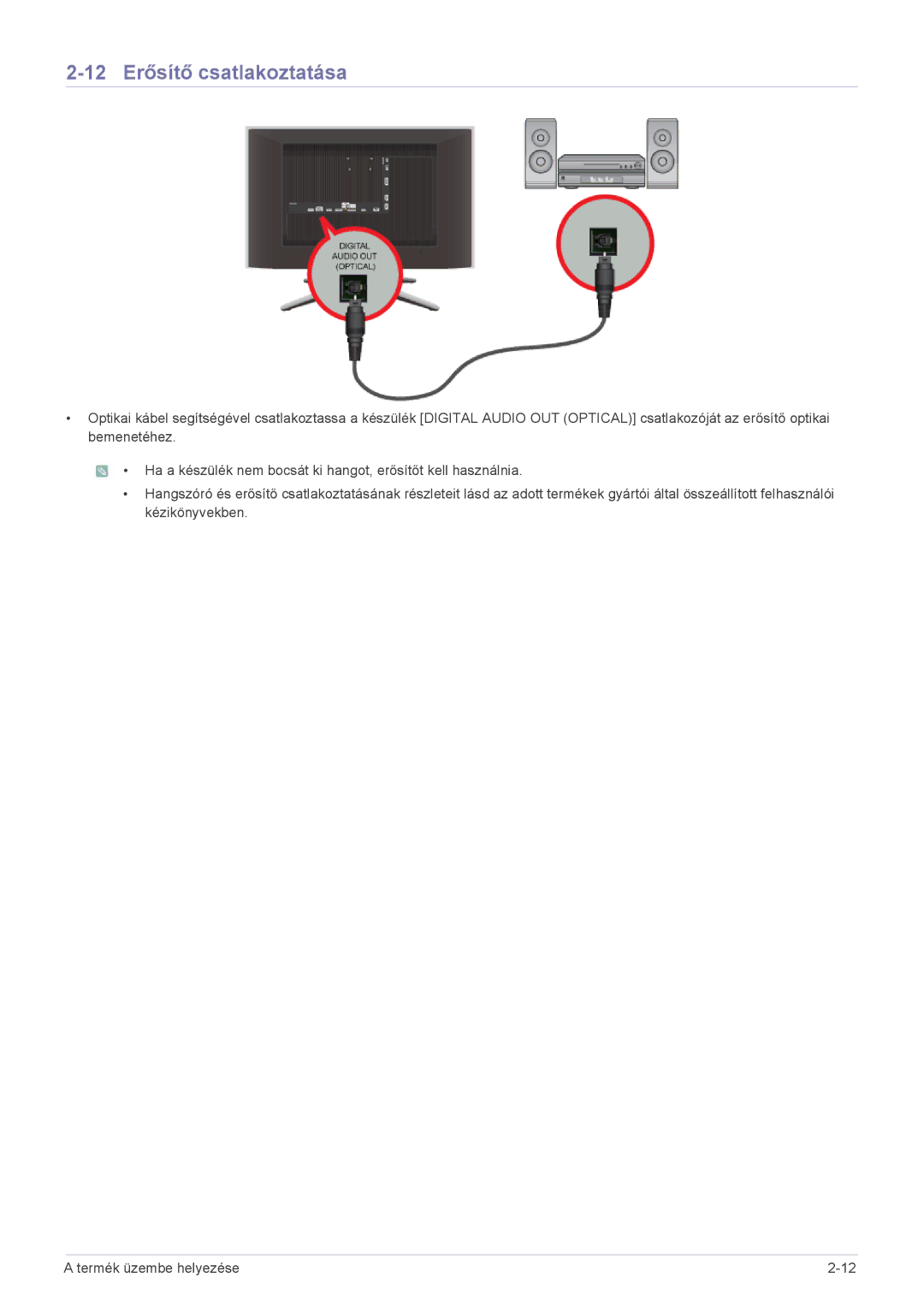 Samsung LS24F9DSM/EN, LS24F9DSM/XE manual 12 Erősítő csatlakoztatása 