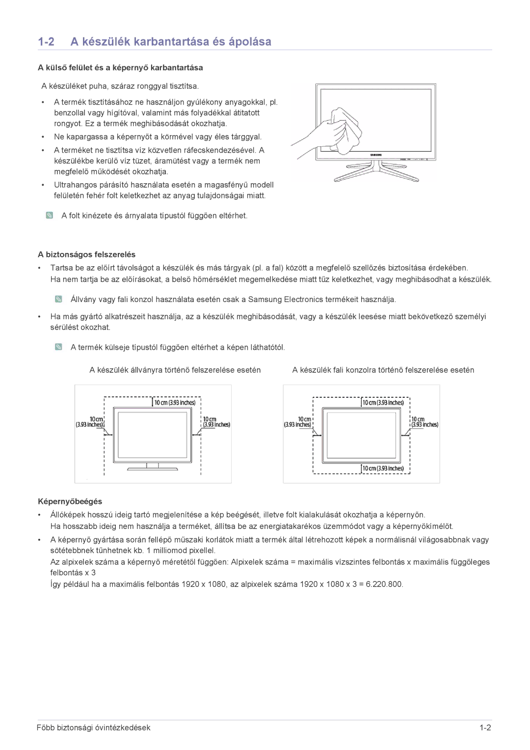 Samsung LS24F9DSM/EN manual A készülék karbantartása és ápolása, Külső felület és a képernyő karbantartása, Képernyőbeégés 