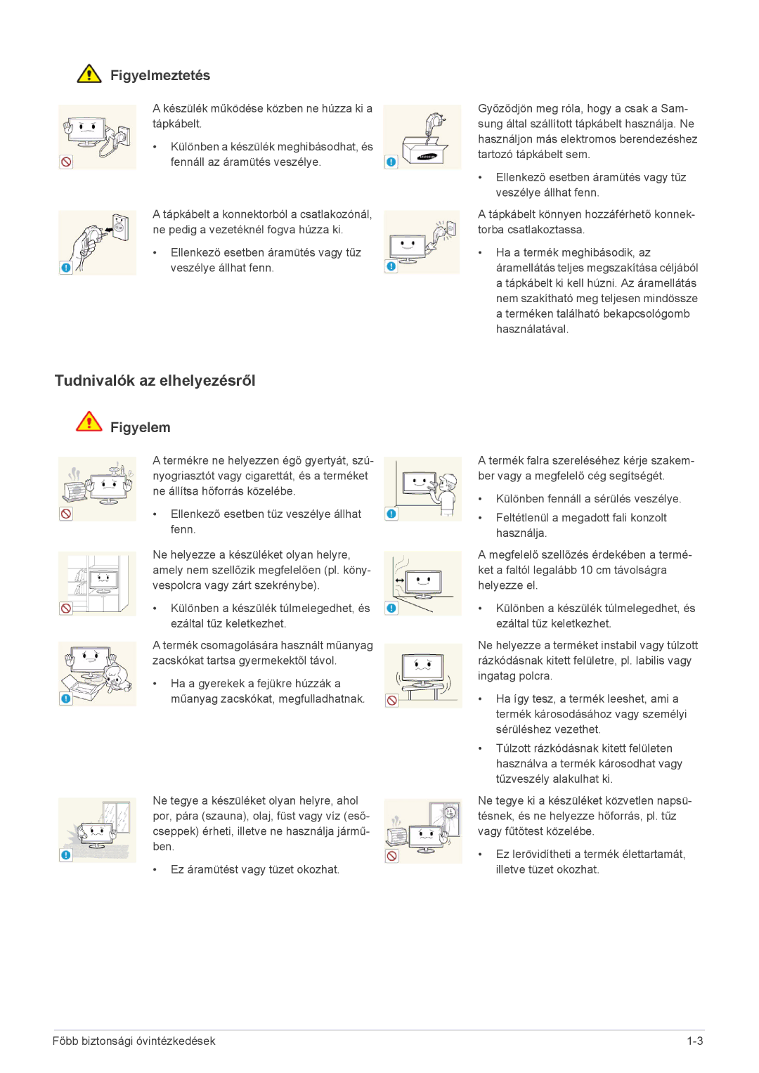 Samsung LS24F9DSM/EN, LS24F9DSM/XE manual Tudnivalók az elhelyezésről, Figyelmeztetés 