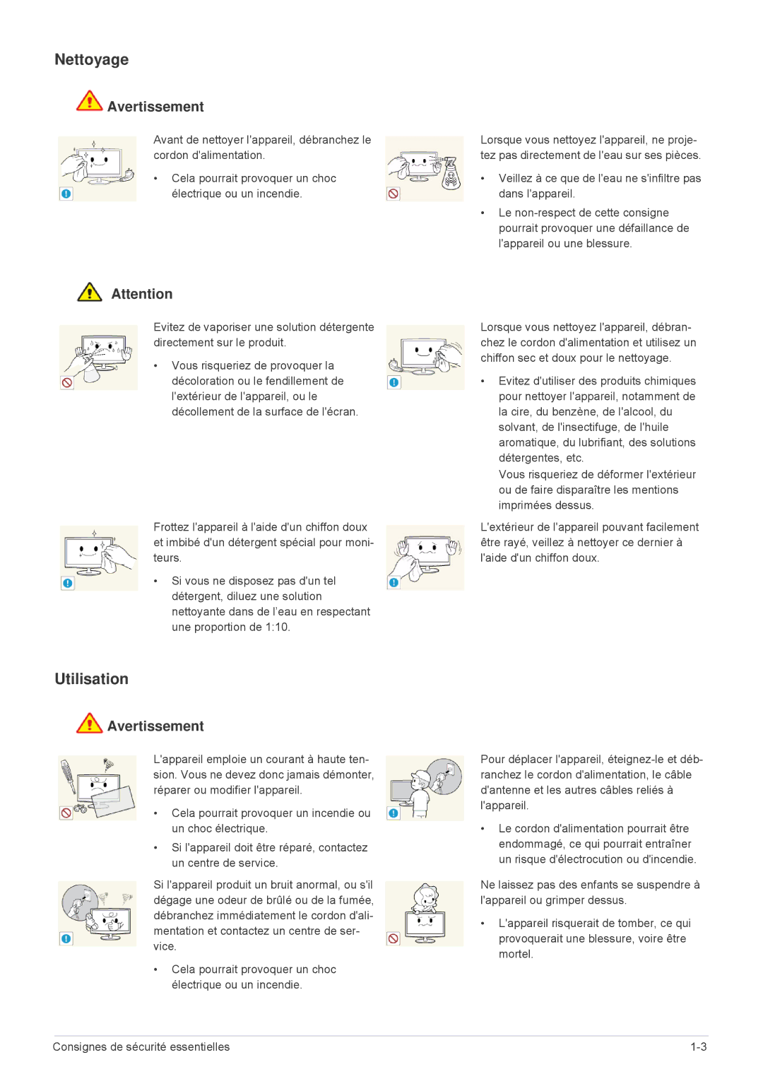 Samsung LS24F9DSM/EN manual Nettoyage, Utilisation 