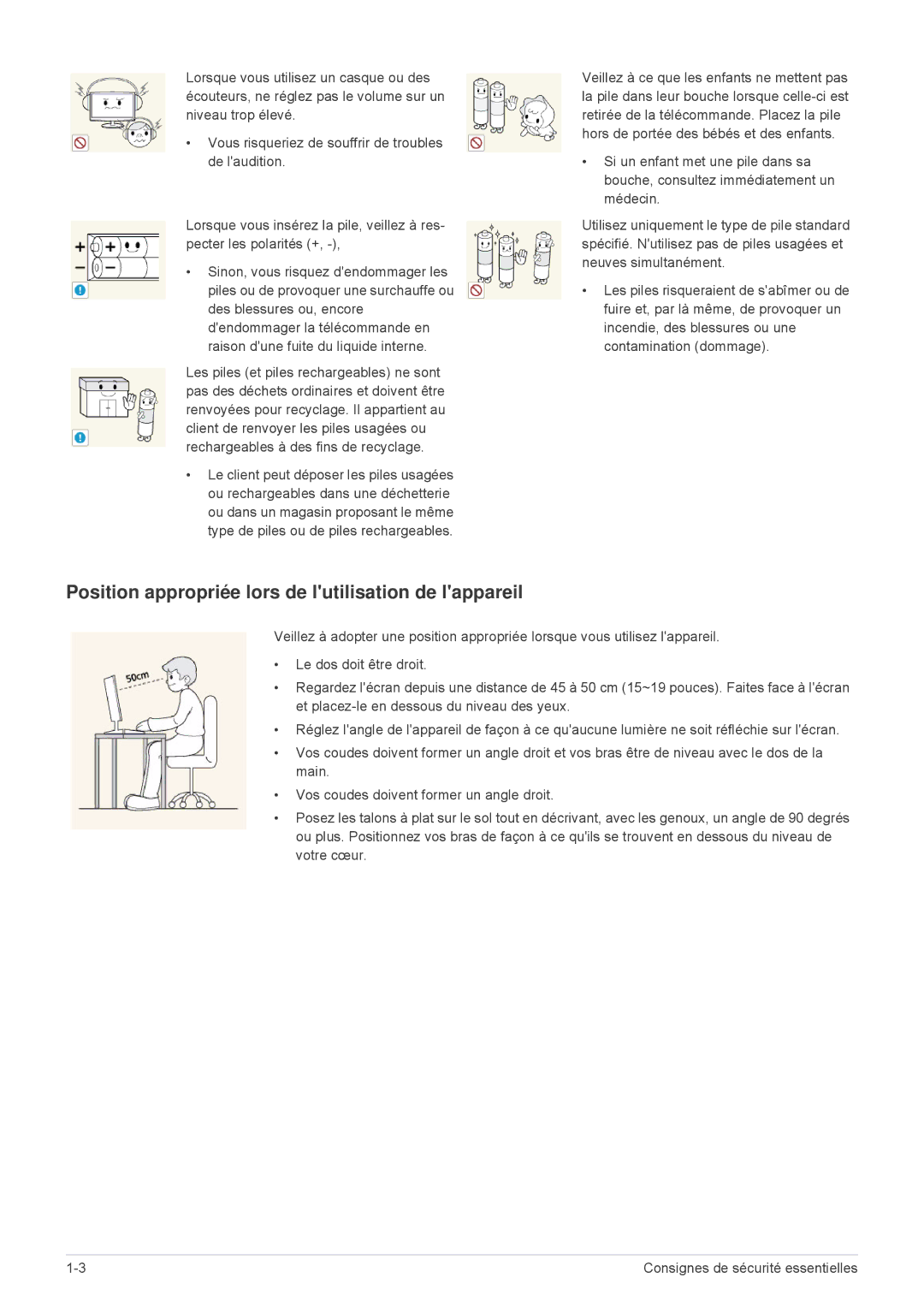 Samsung LS24F9DSM/EN manual Position appropriée lors de lutilisation de lappareil 