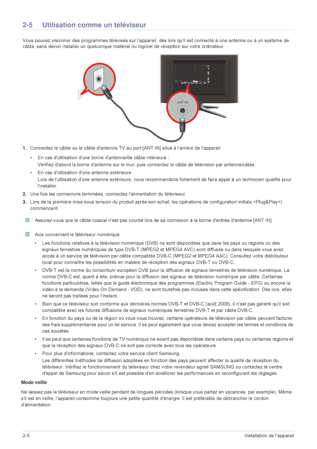 Samsung LS24F9DSM/EN manual Utilisation comme un téléviseur, Mode veille 