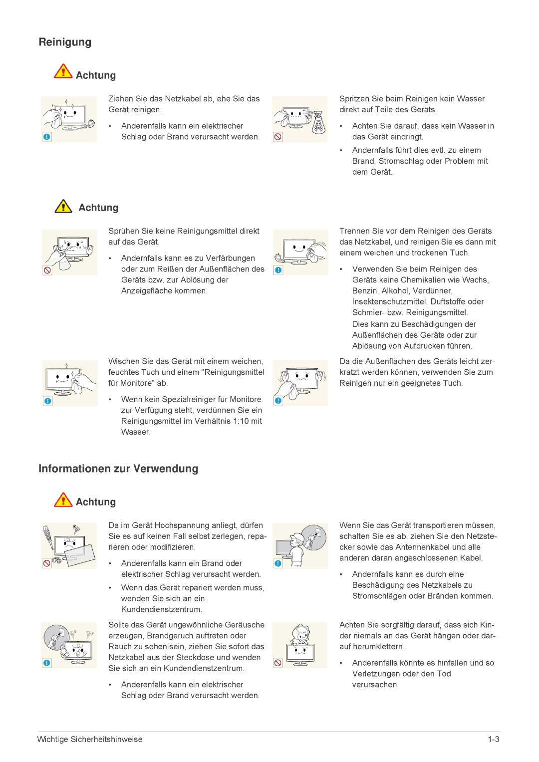 Samsung LS24F9DSM/EN manual Reinigung, Informationen zur Verwendung 