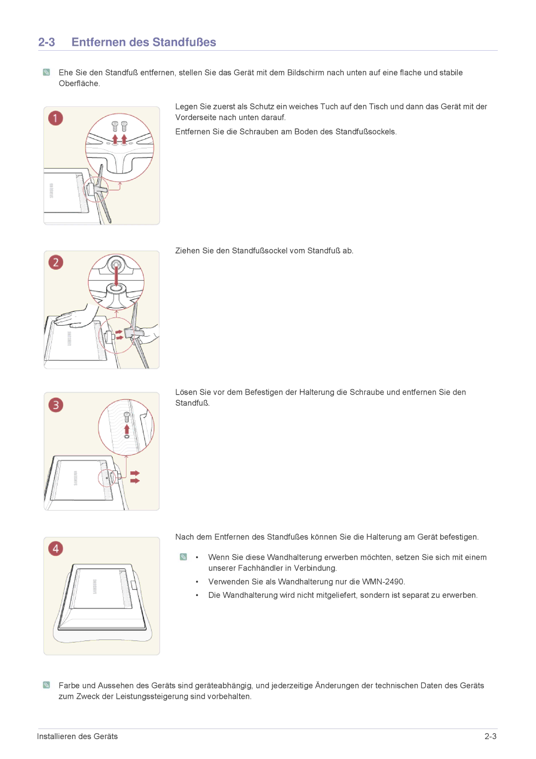 Samsung LS24F9DSM/EN manual Entfernen des Standfußes 