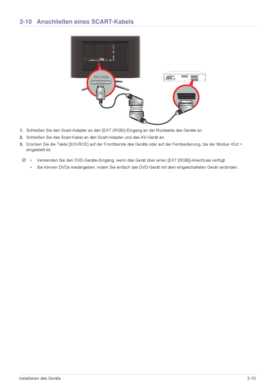 Samsung LS24F9DSM/EN manual Anschließen eines SCART-Kabels 