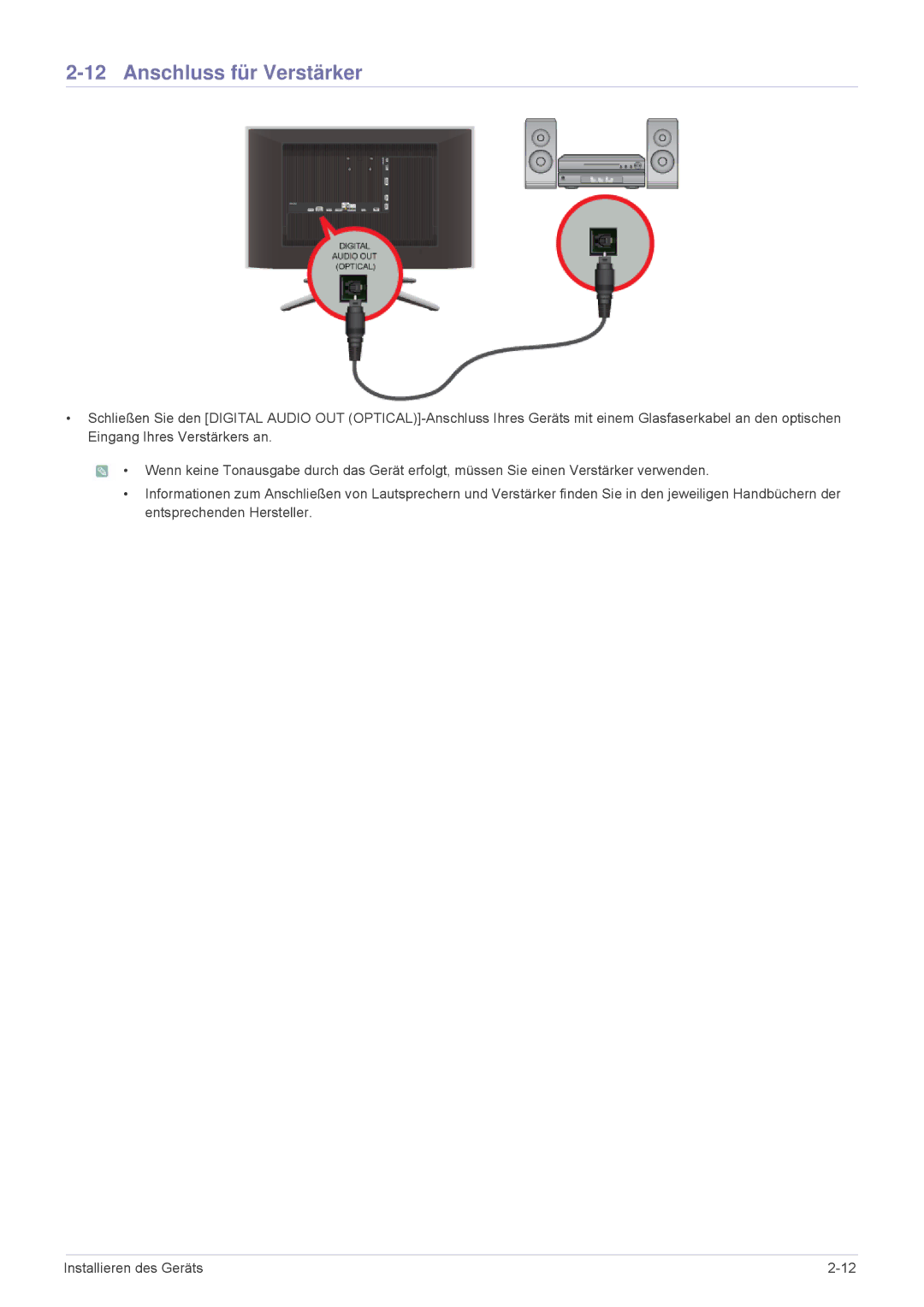 Samsung LS24F9DSM/EN manual Anschluss für Verstärker 