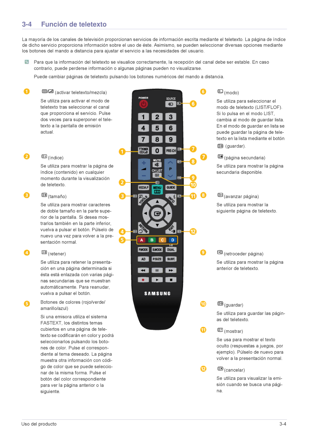 Samsung LS24F9DSM/EN manual Función de teletexto 