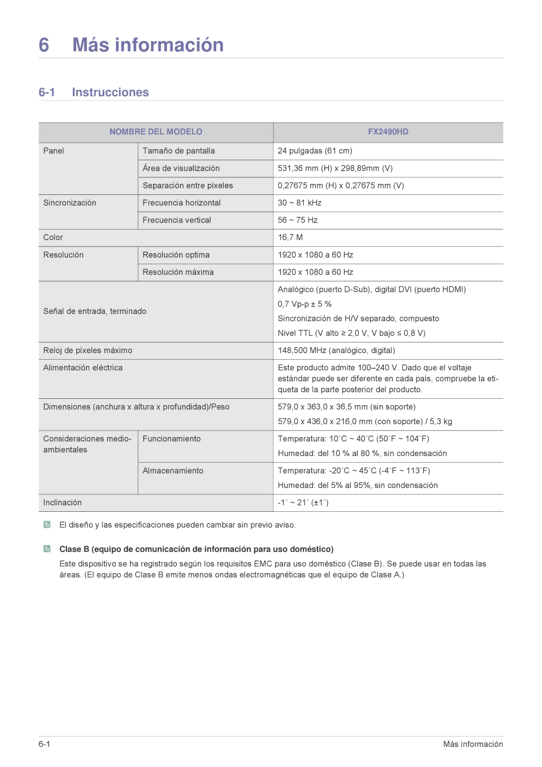 Samsung LS24F9DSM/EN manual Instrucciones, Nombre DEL Modelo, Queta de la parte posterior del producto 