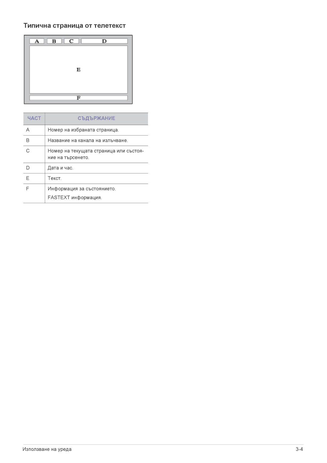 Samsung LS24F9DSM/EN manual Типична страница от телетекст, Част Съдържание 