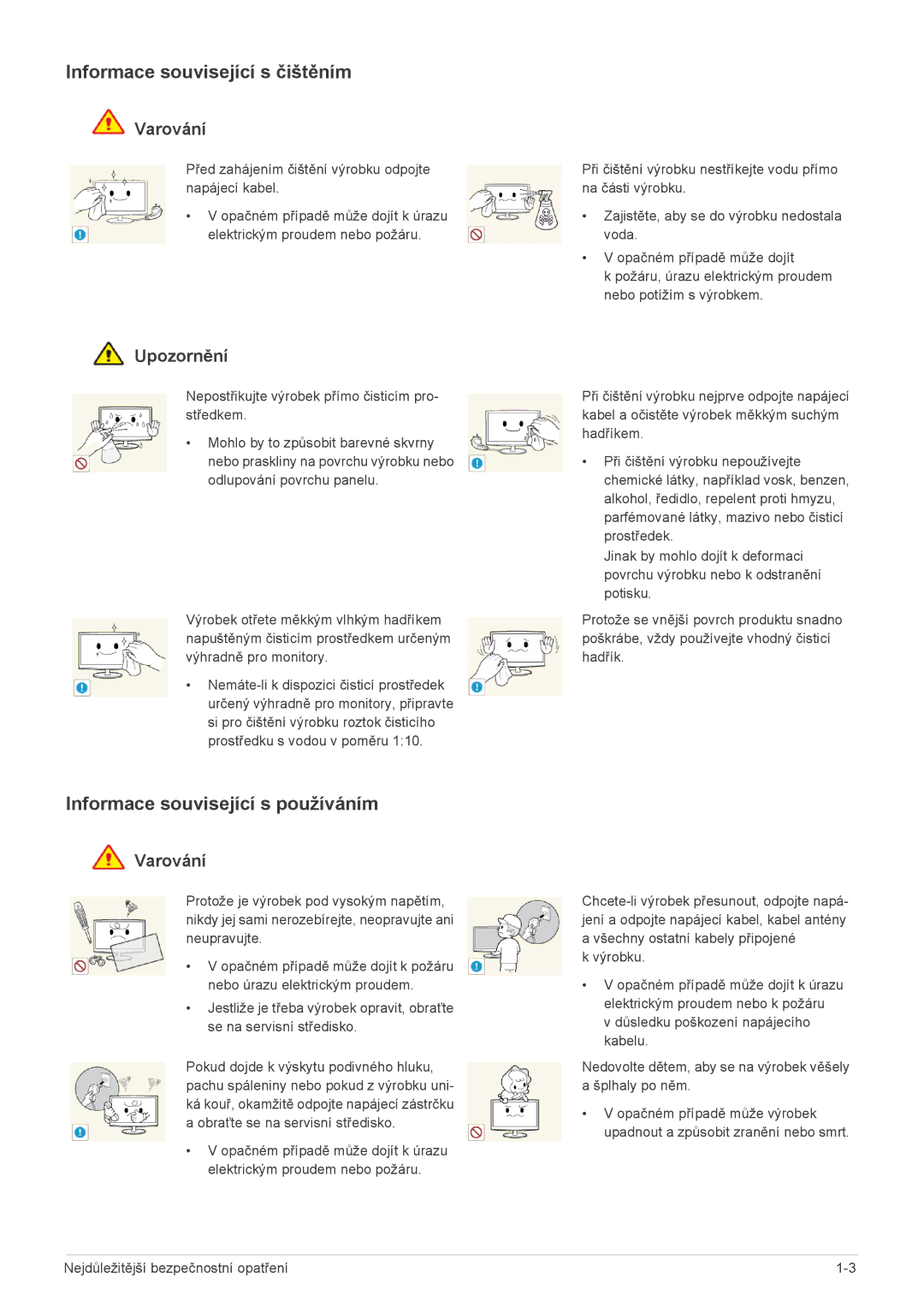 Samsung LS24F9DSM/EN manual Informace související s čištěním, Informace související s používáním 