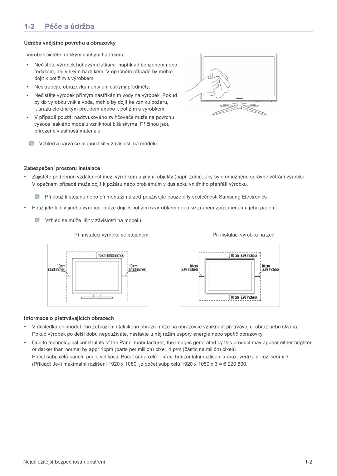 Samsung LS24F9DSM/EN manual Péče a údržba, Údržba vnějšího povrchu a obrazovky 