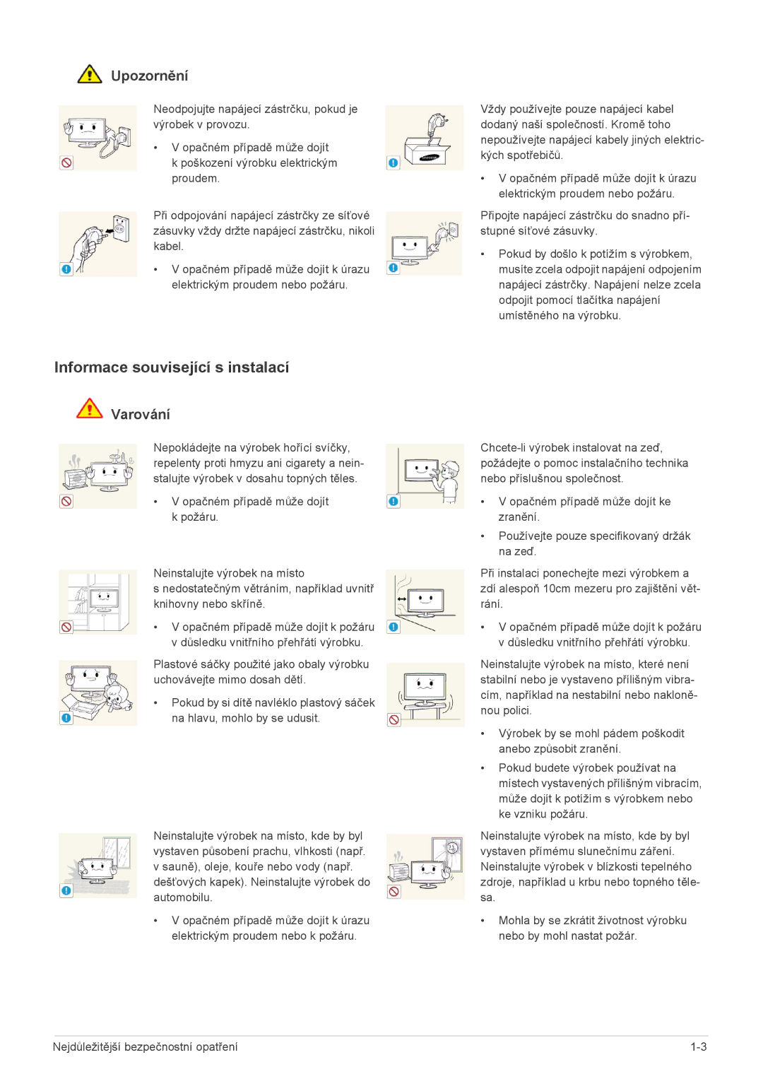 Samsung LS24F9DSM/EN manual Informace související s instalací, Upozornění 