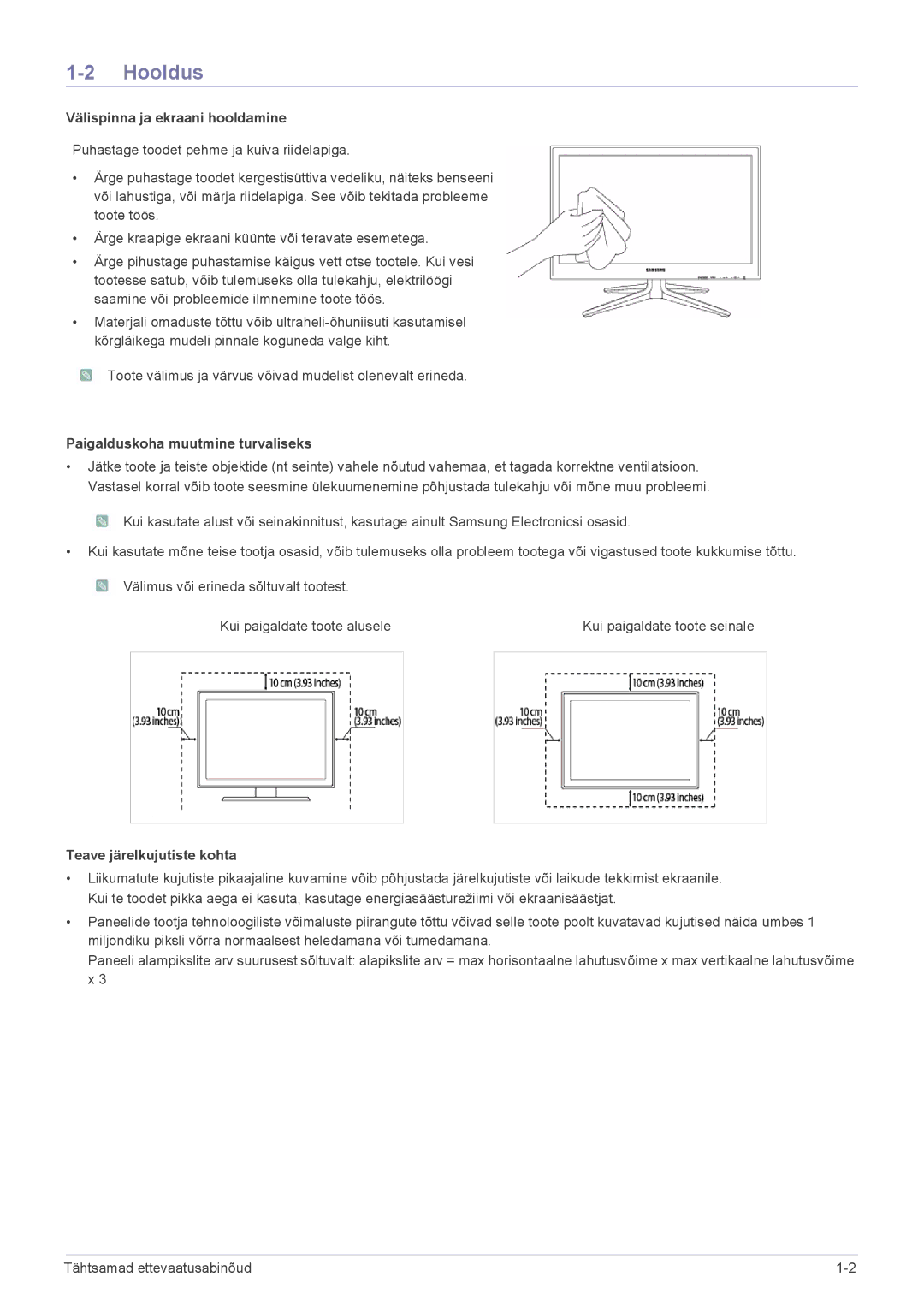 Samsung LS24F9DSM/EN Hooldus, Välispinna ja ekraani hooldamine, Toote välimus ja värvus võivad mudelist olenevalt erineda 