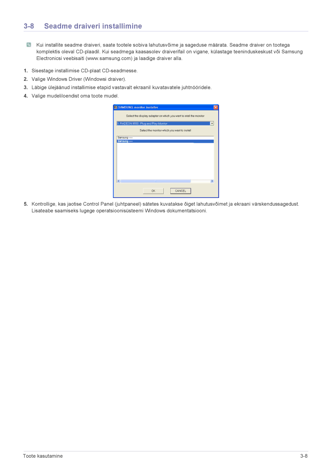 Samsung LS24F9DSM/EN manual Seadme draiveri installimine 