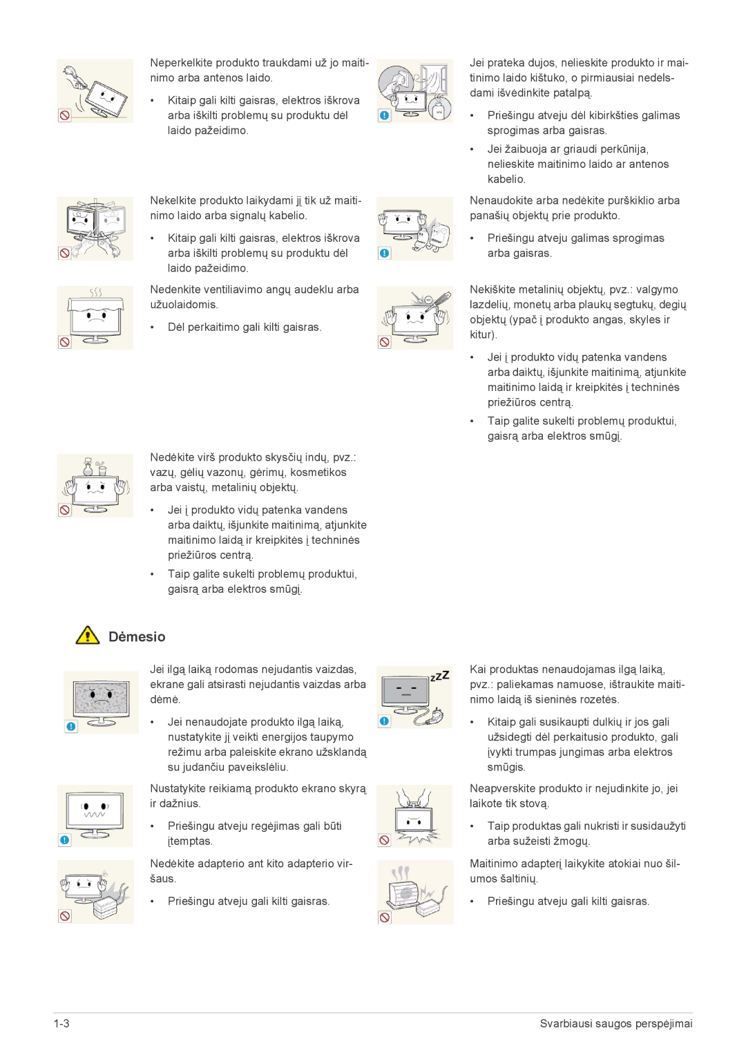 Samsung LS24F9DSM/EN manual Dėmesio 