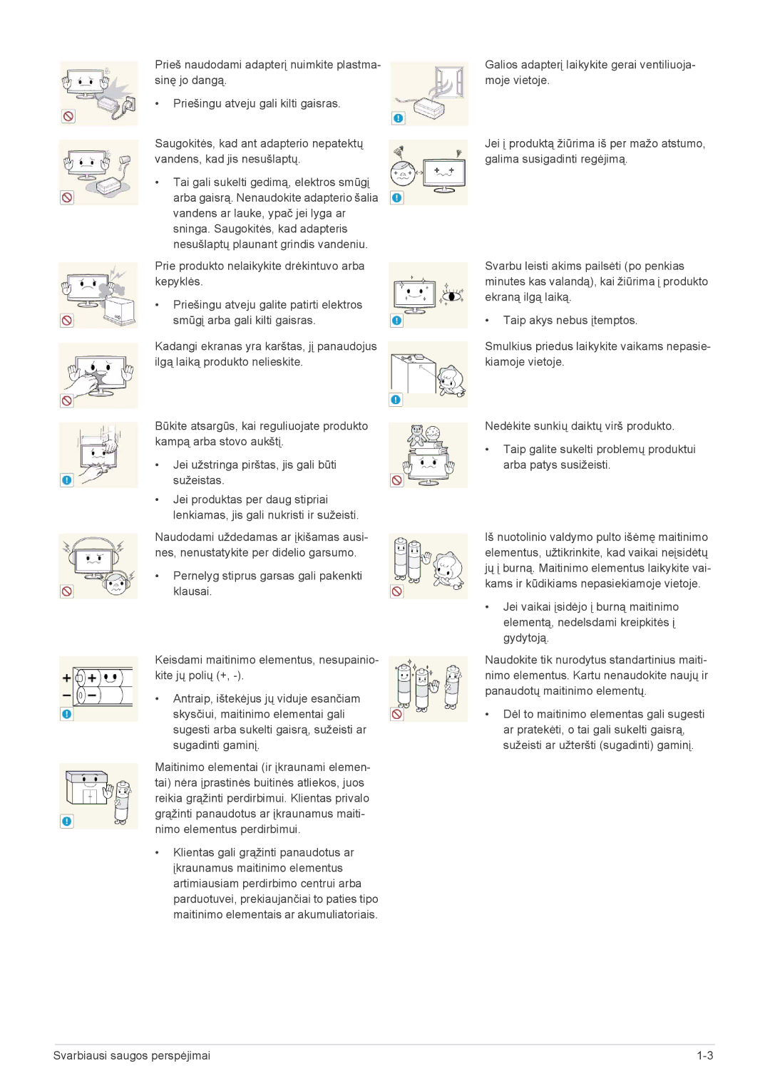 Samsung LS24F9DSM/EN manual Svarbiausi saugos perspėjimai 