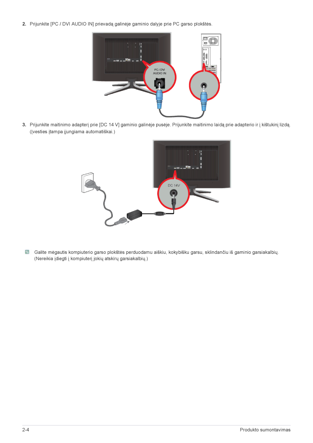 Samsung LS24F9DSM/EN manual Produkto sumontavimas 