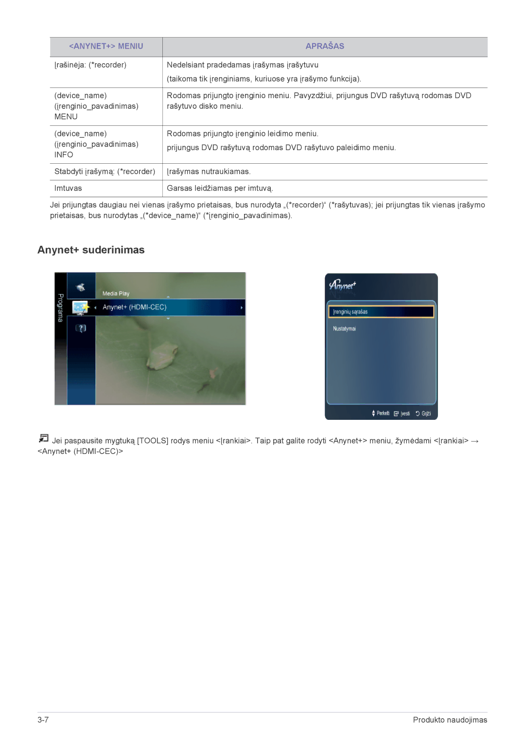 Samsung LS24F9DSM/EN manual Anynet+ suderinimas 