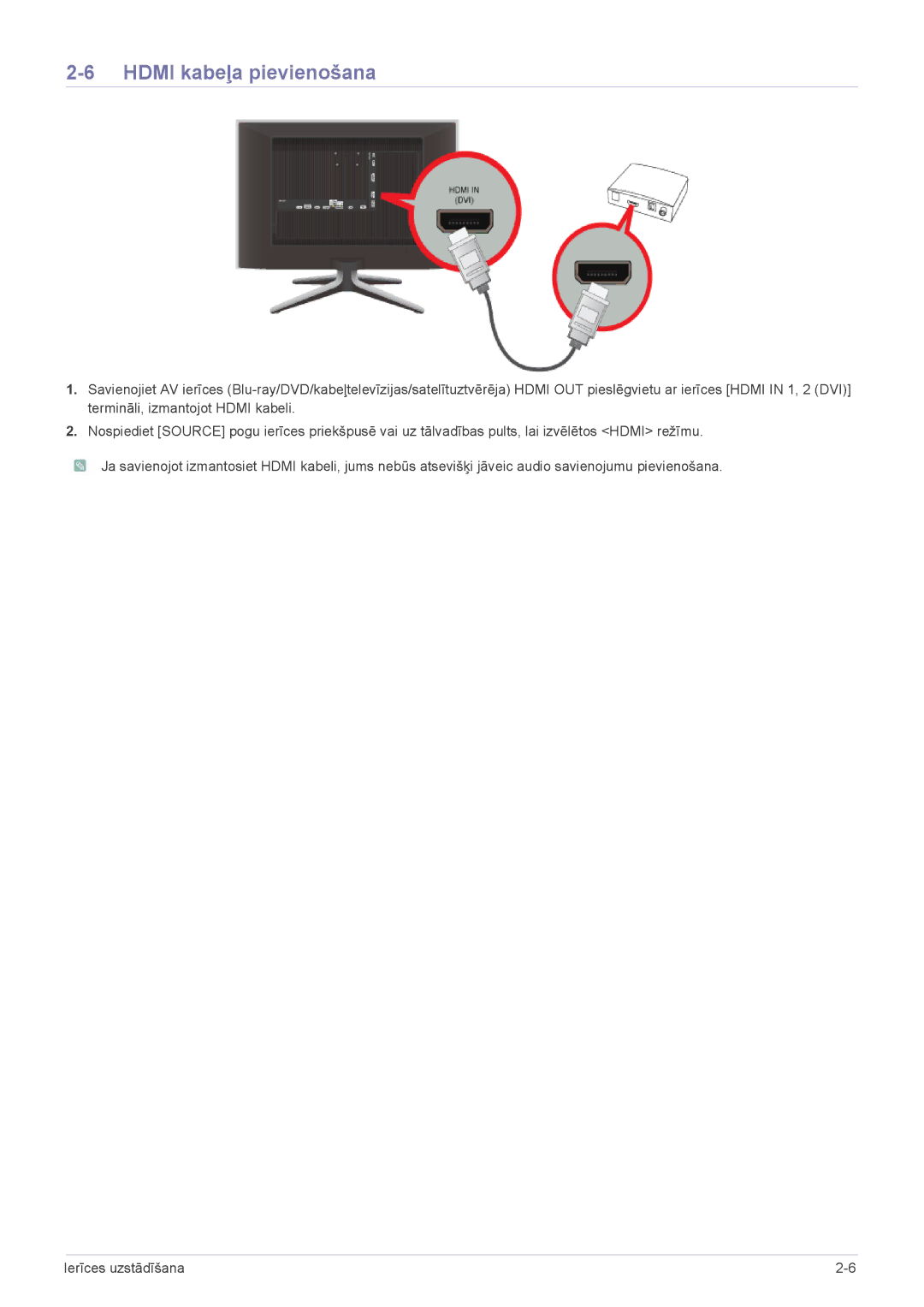 Samsung LS24F9DSM/EN manual Hdmi kabeļa pievienošana 