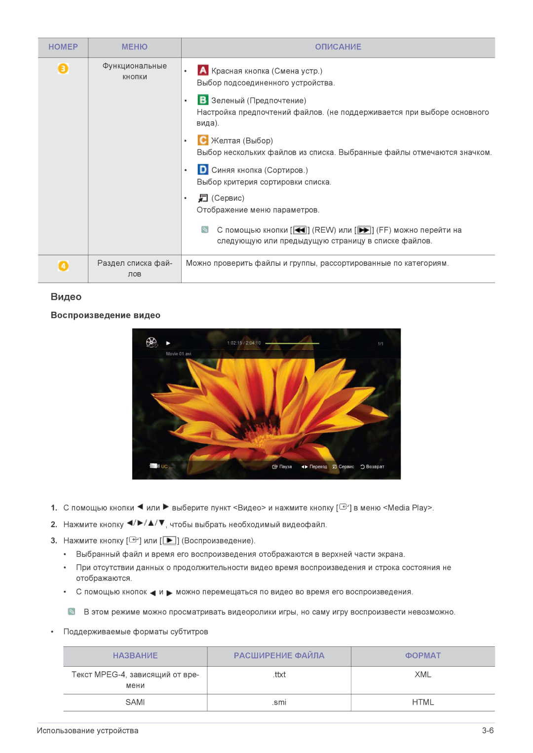 Samsung LS24F9DSM/EN manual Видео, Название Расширение Файла Формат 