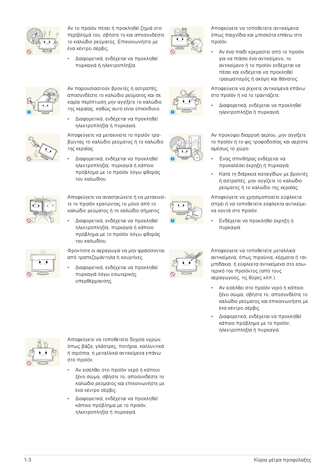 Samsung LS24F9DSM/EN manual Κύρια μέτρα προφύλαξης 