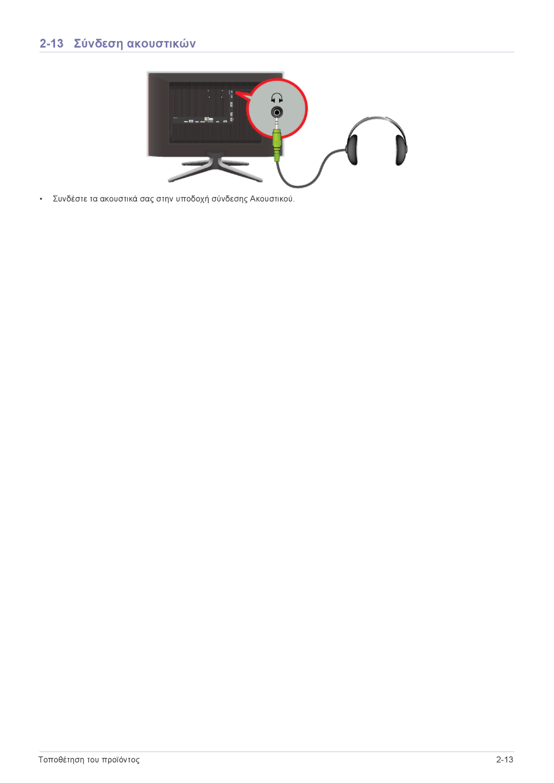 Samsung LS24F9DSM/EN manual 13 Σύνδεση ακουστικών 