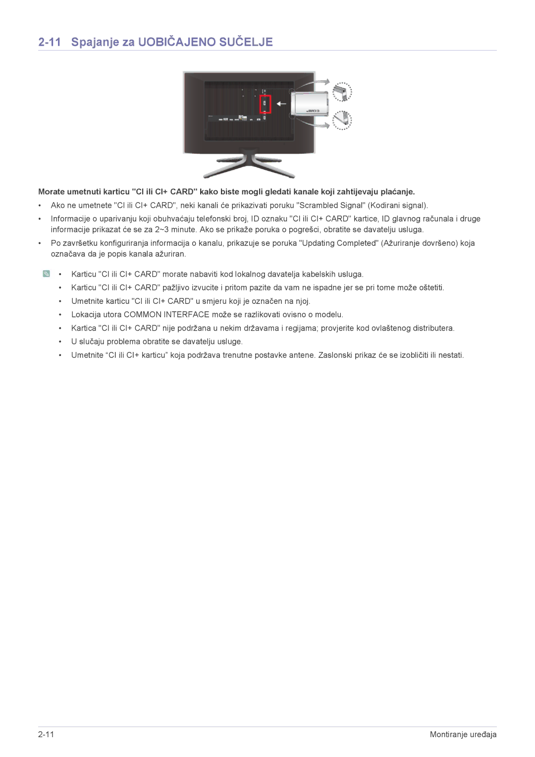 Samsung LS24F9DSM/EN manual Spajanje za Uobičajeno Sučelje 