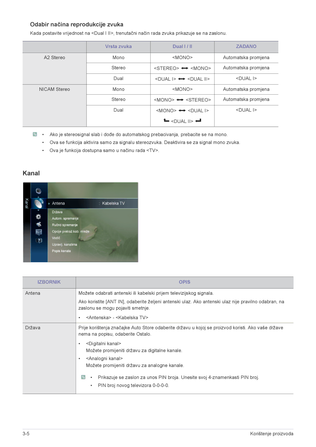 Samsung LS24F9DSM/EN manual Kanal, Odabir načina reprodukcije zvuka, Zadano 