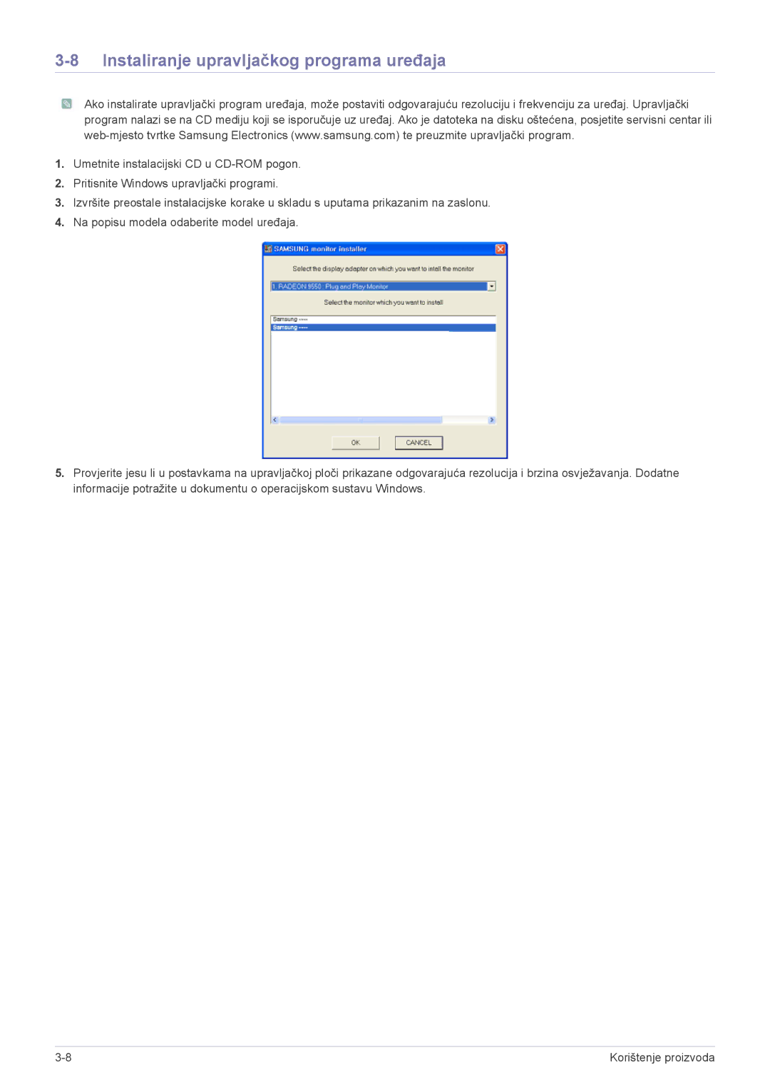 Samsung LS24F9DSM/EN manual Instaliranje upravljačkog programa uređaja 