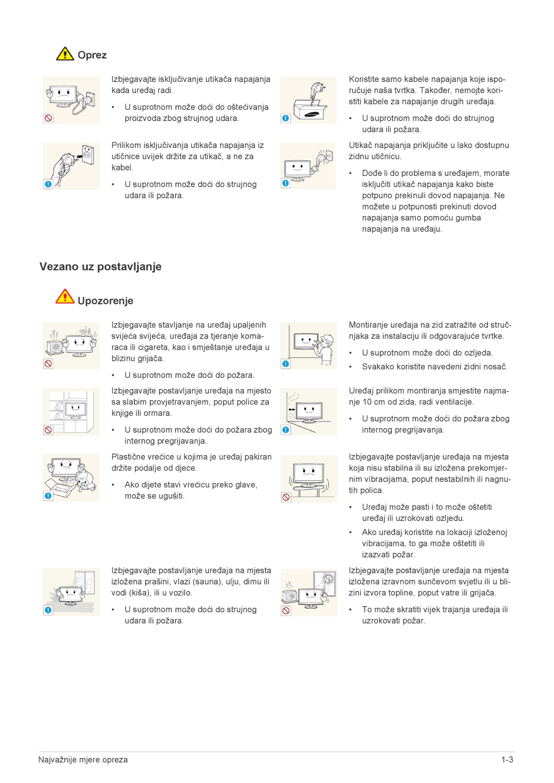 Samsung LS24F9DSM/EN manual Vezano uz postavljanje, Oprez 