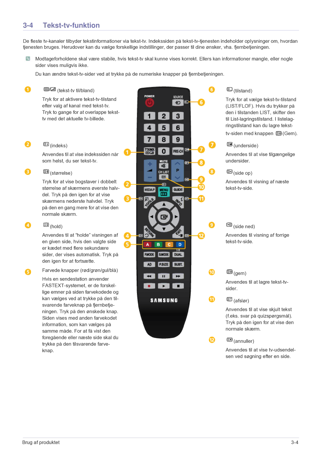 Samsung LS24F9DSM/XE manual Tekst-tv-funktion 