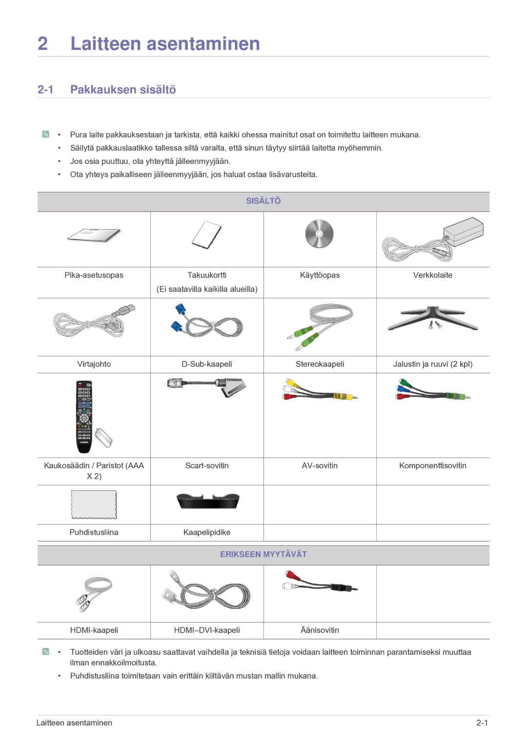 Samsung LS24F9DSM/XE manual Pakkauksen sisältö, Sisältö, Erikseen Myytävät 