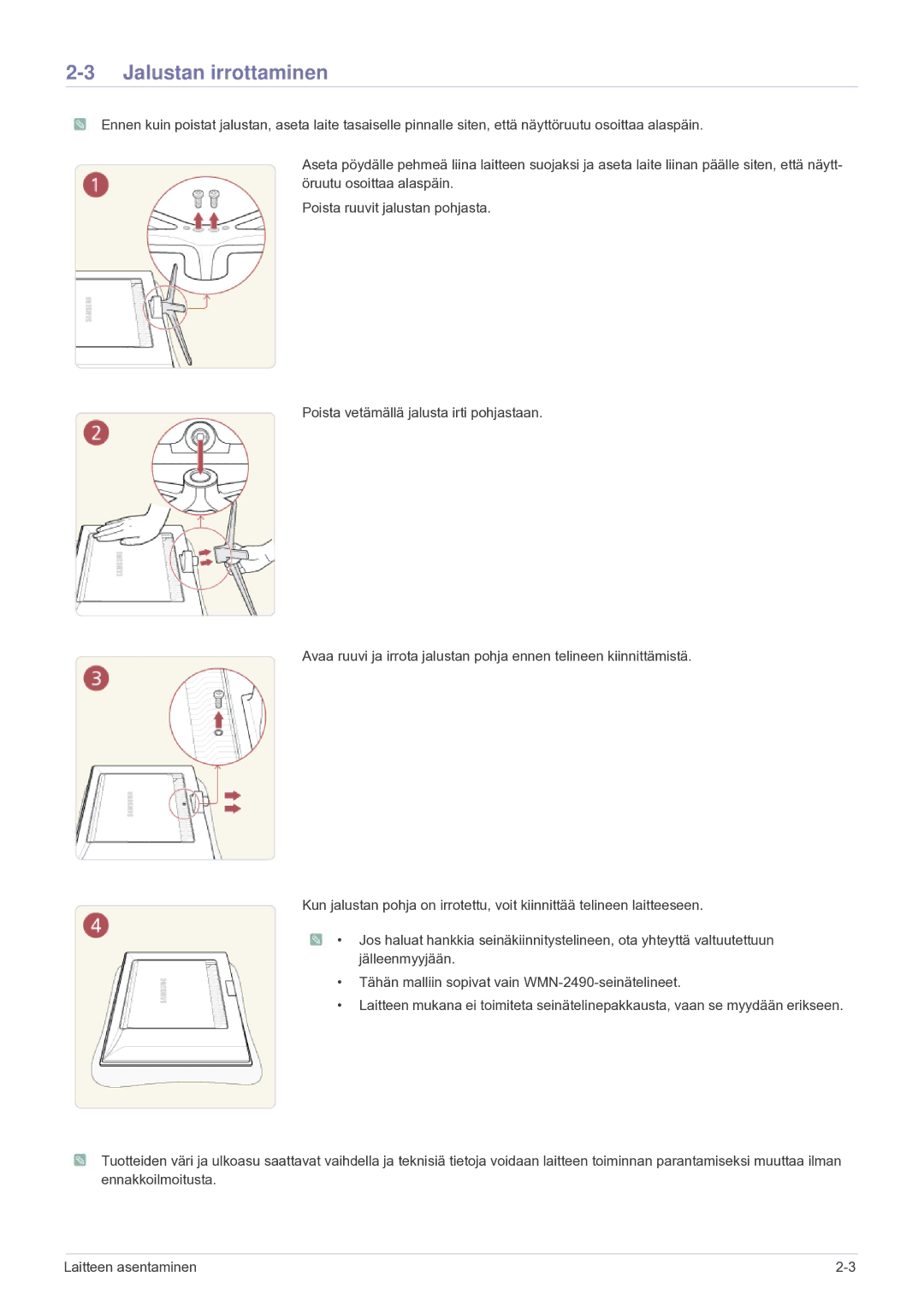 Samsung LS24F9DSM/XE manual Jalustan irrottaminen 