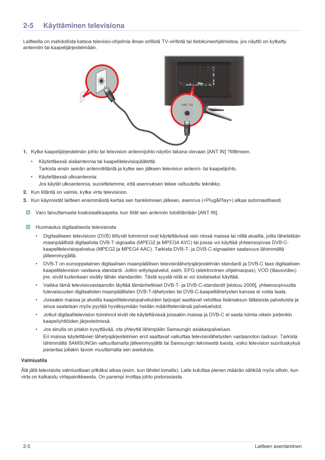 Samsung LS24F9DSM/XE manual Käyttäminen televisiona, Valmiustila 