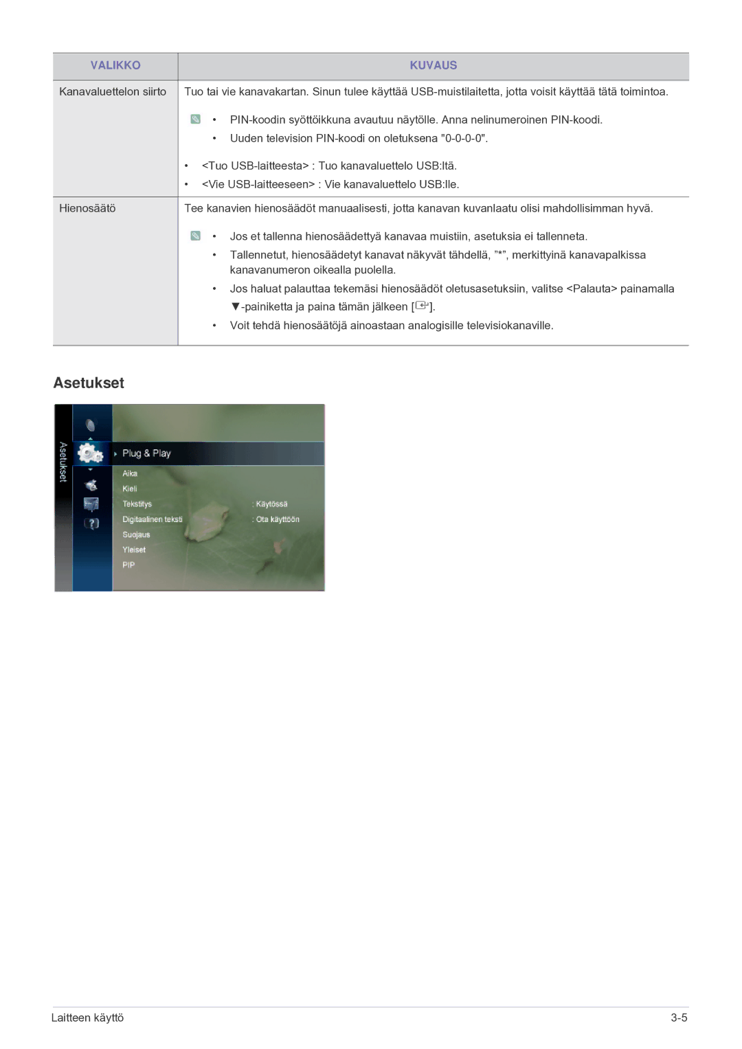 Samsung LS24F9DSM/XE manual Asetukset 