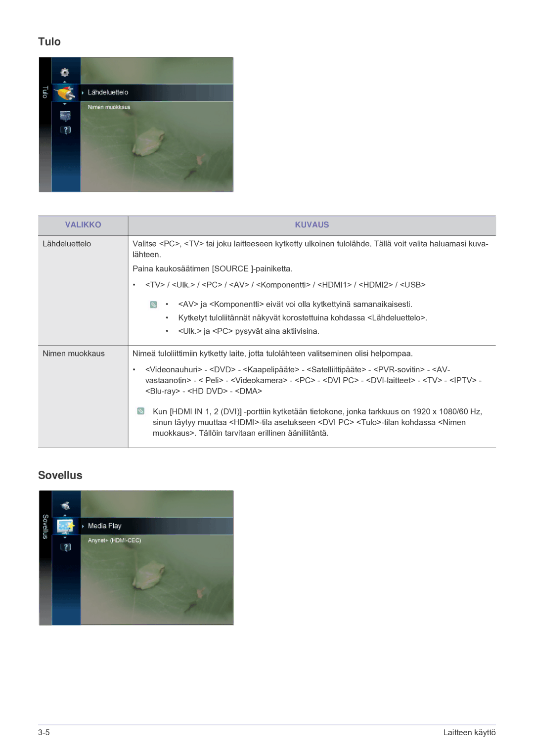 Samsung LS24F9DSM/XE manual Tulo, Sovellus 