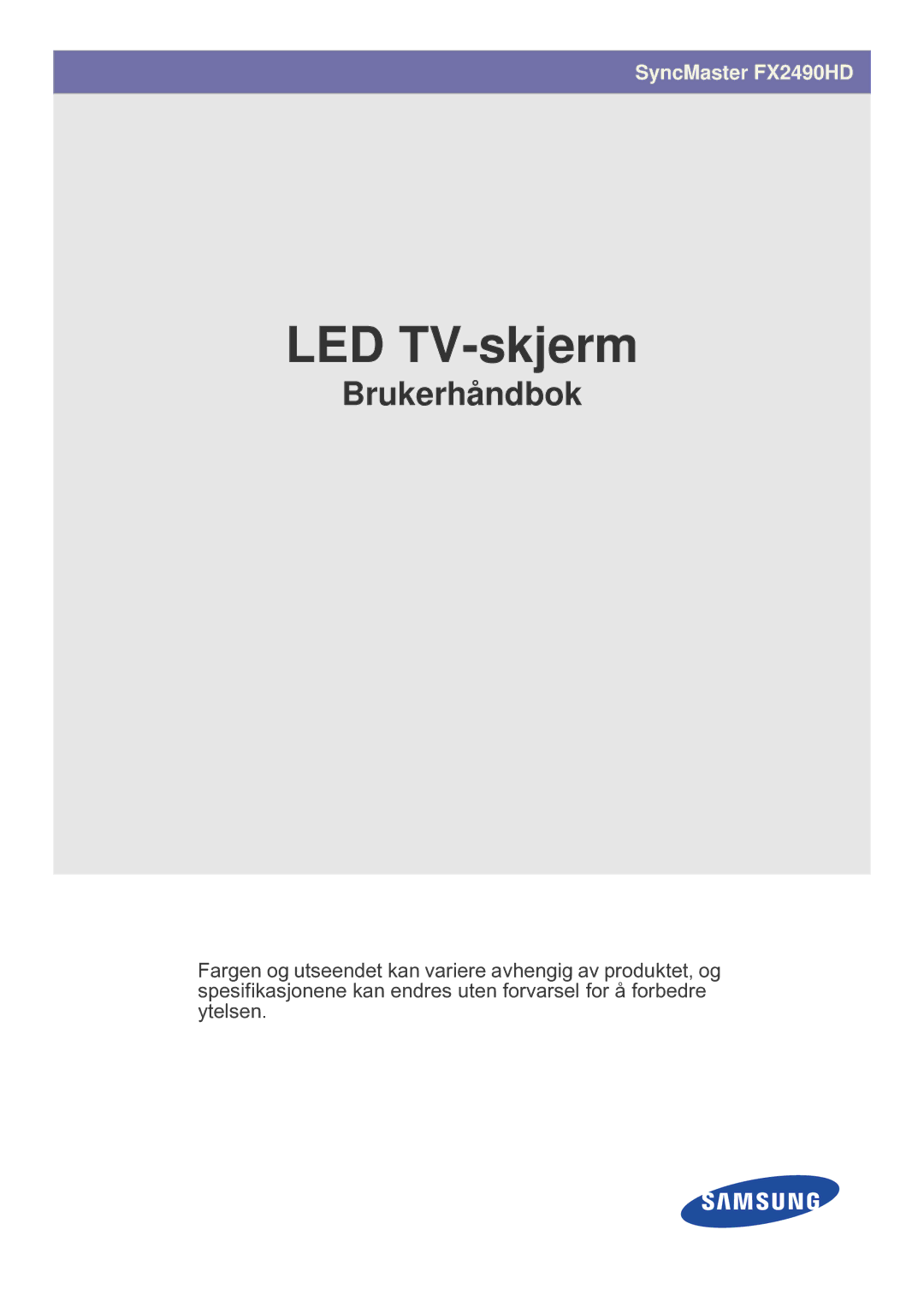 Samsung LS24F9DSM/XE manual LED TV-skjerm 