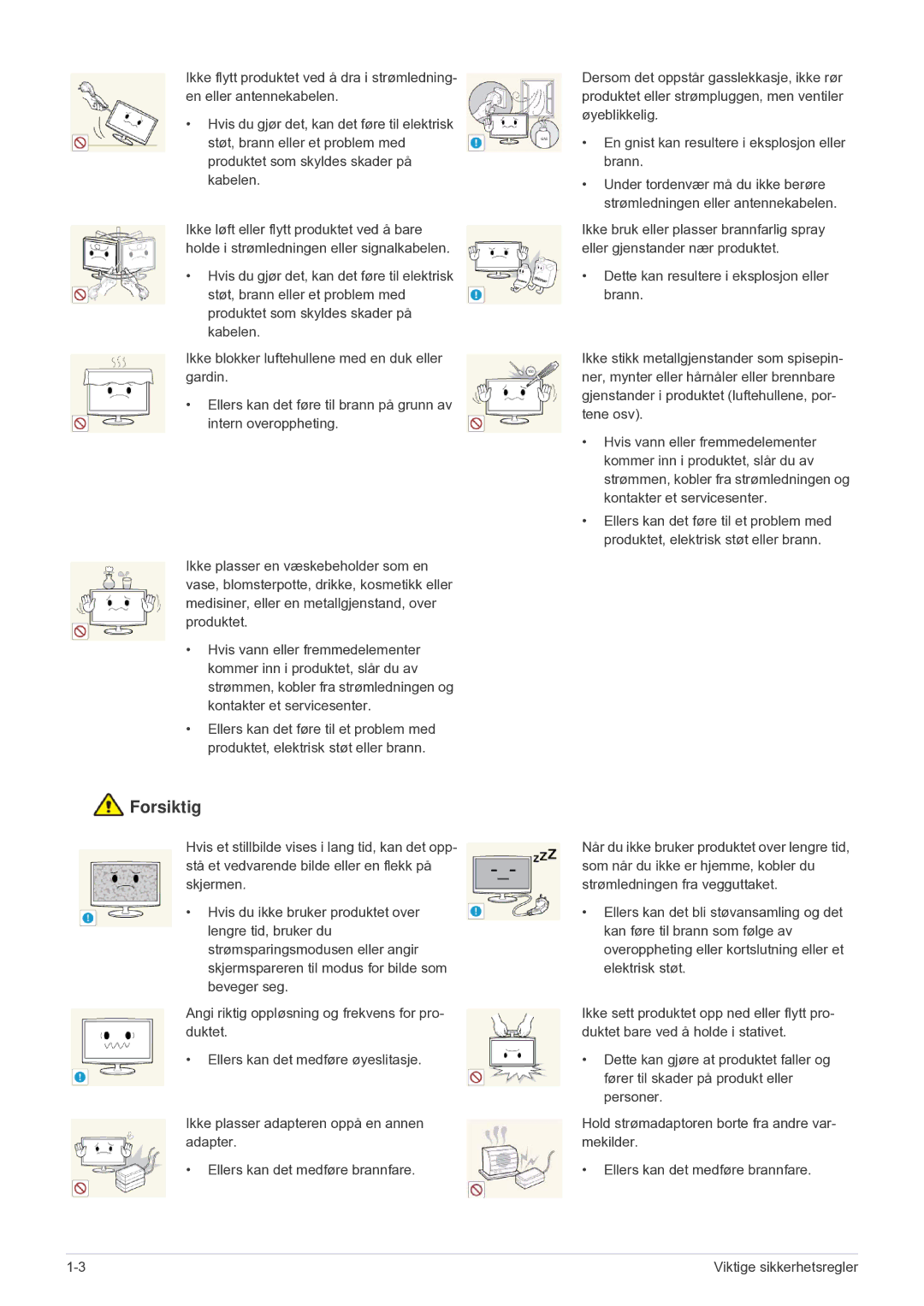 Samsung LS24F9DSM/XE manual Forsiktig 