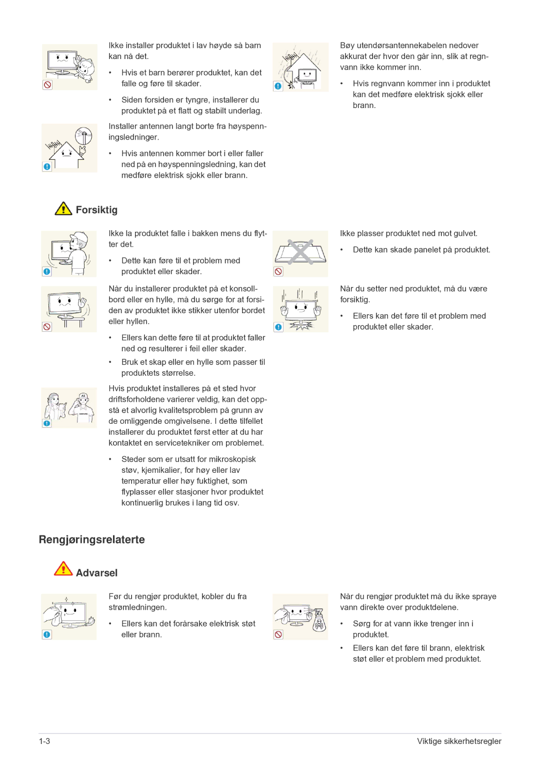 Samsung LS24F9DSM/XE manual Rengjøringsrelaterte 