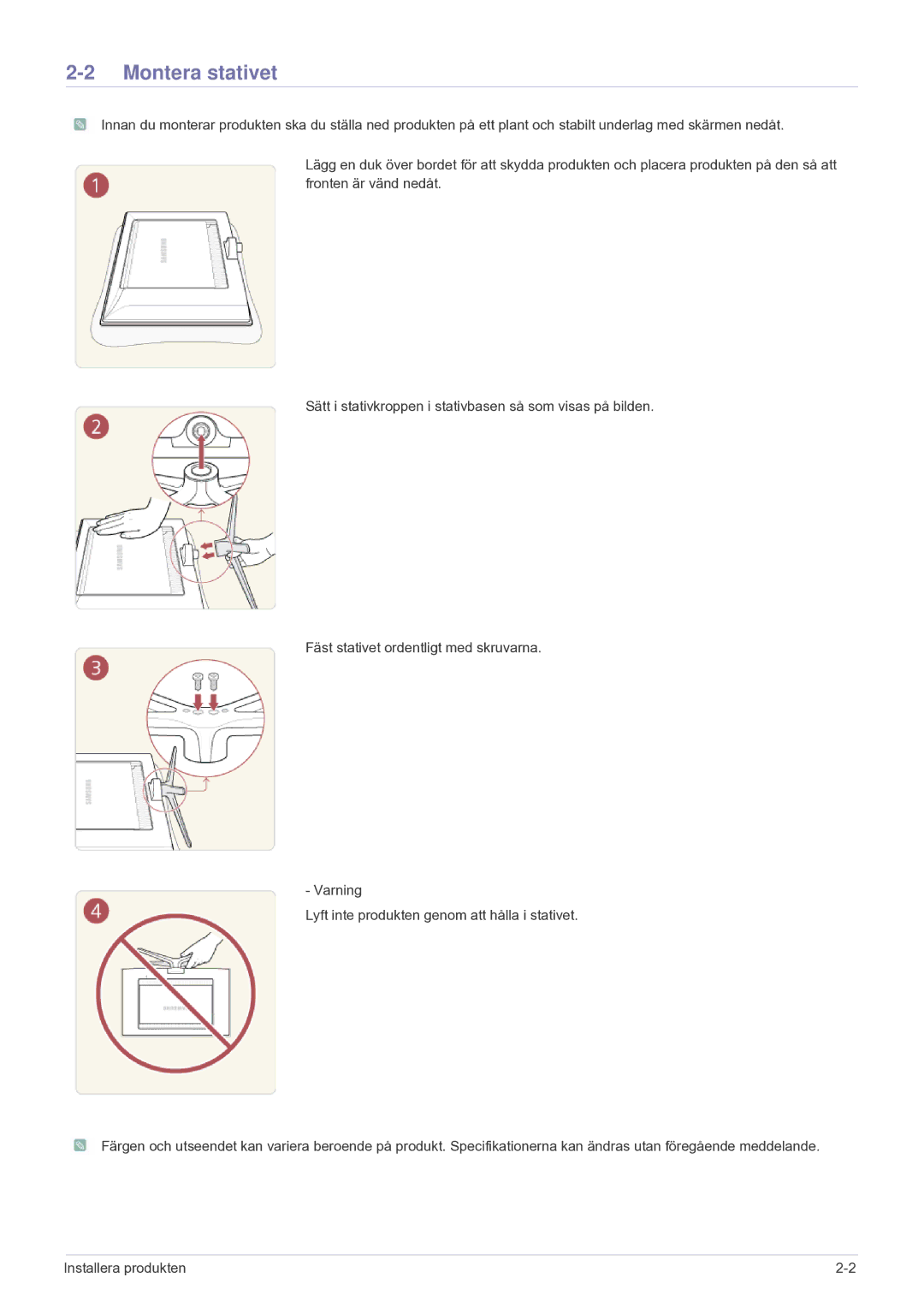 Samsung LS24F9DSM/XE manual Montera stativet 