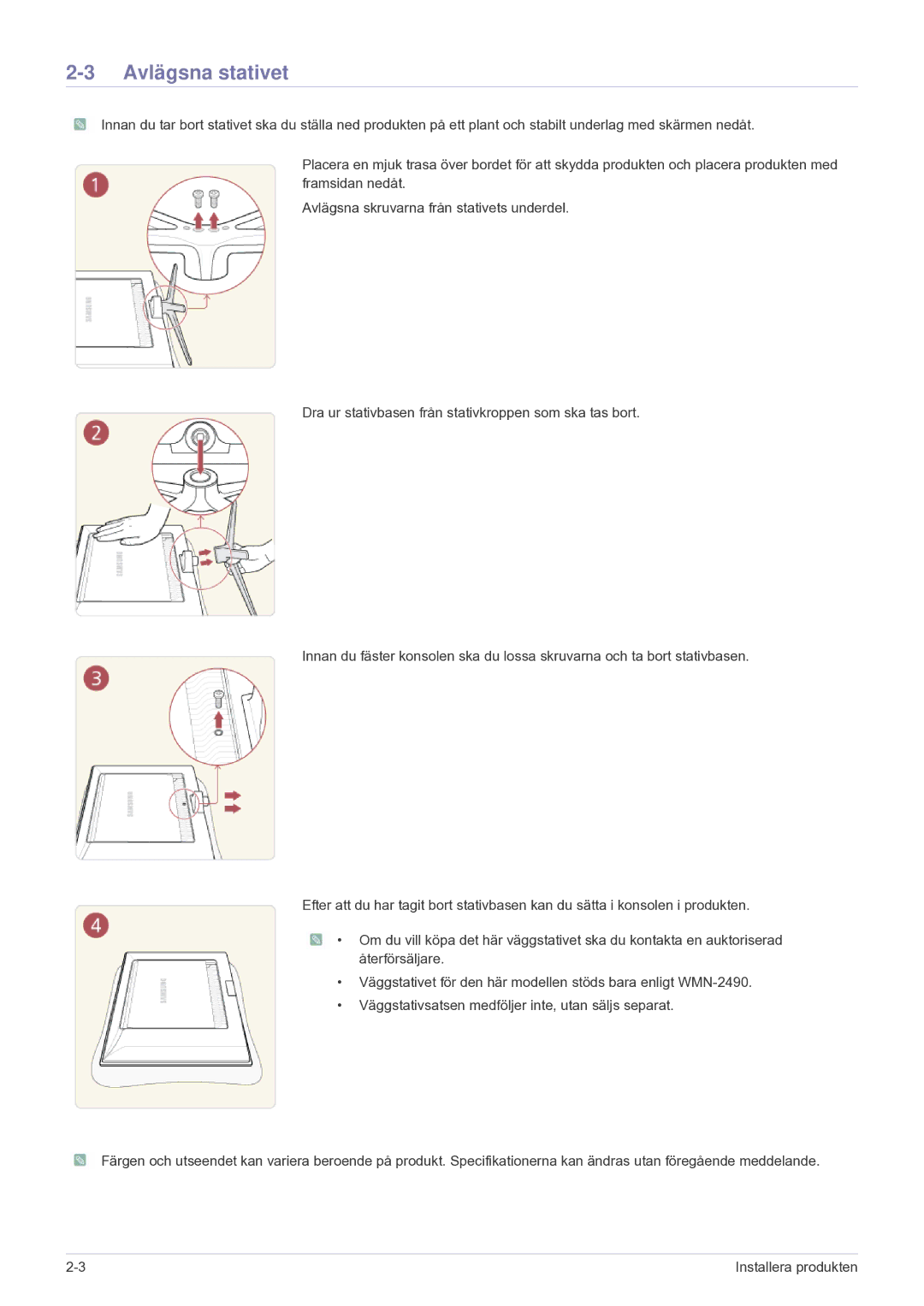 Samsung LS24F9DSM/XE manual Avlägsna stativet 