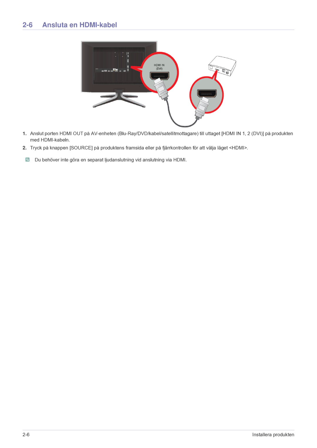 Samsung LS24F9DSM/XE manual Ansluta en HDMI-kabel 