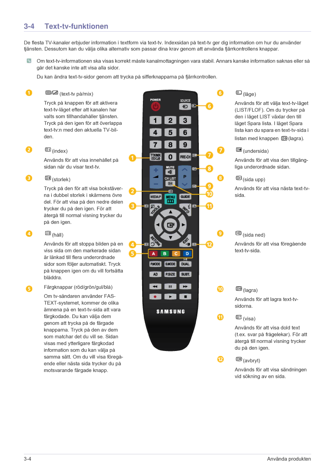 Samsung LS24F9DSM/XE manual Text-tv-funktionen 