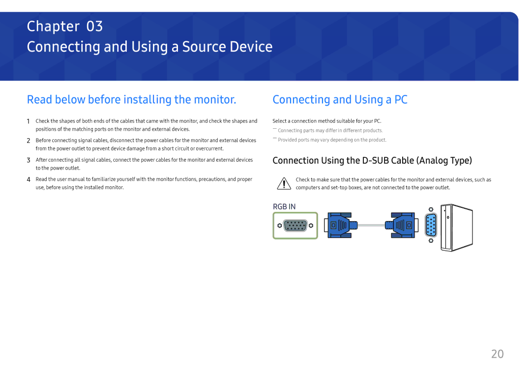 Samsung LS24H650GDUXXE, LS24H650GDUXEN manual Connecting and Using a Source Device, Read below before installing the monitor 