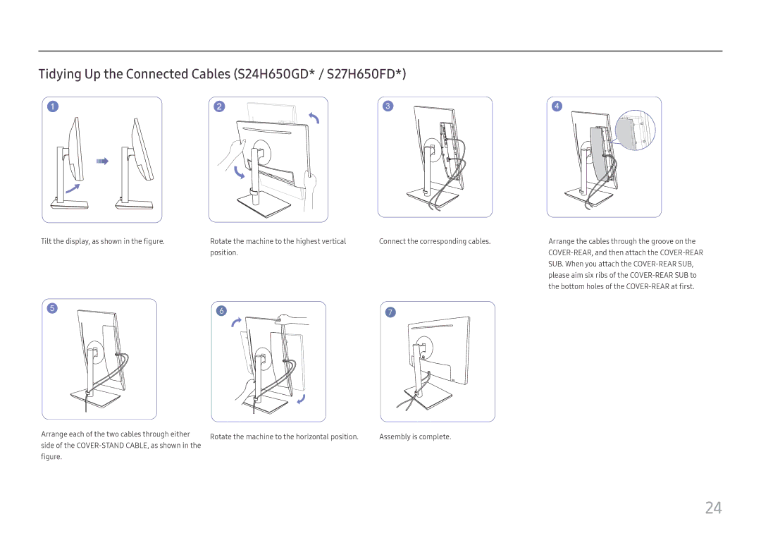 Samsung LS24H650GDUXEN, LS24H650FDUXEN, LS27H650FDUXEN manual Tidying Up the Connected Cables S24H650GD* / S27H650FD 