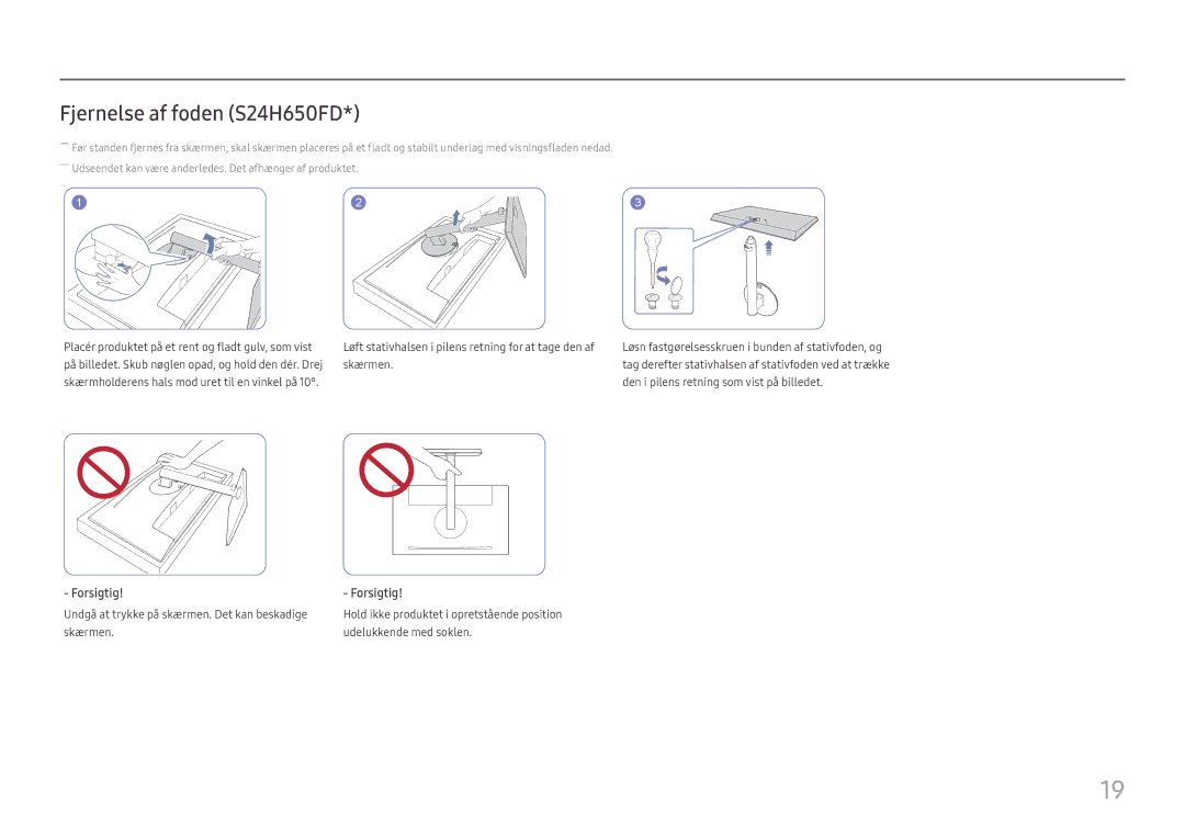 Samsung LS24H650GDUXXE, LS24H650GDUXEN, LS24H650FDUXEN, LS27H650FDUXEN, LS24H650FDUXXE manual Fjernelse af foden S24H650FD 